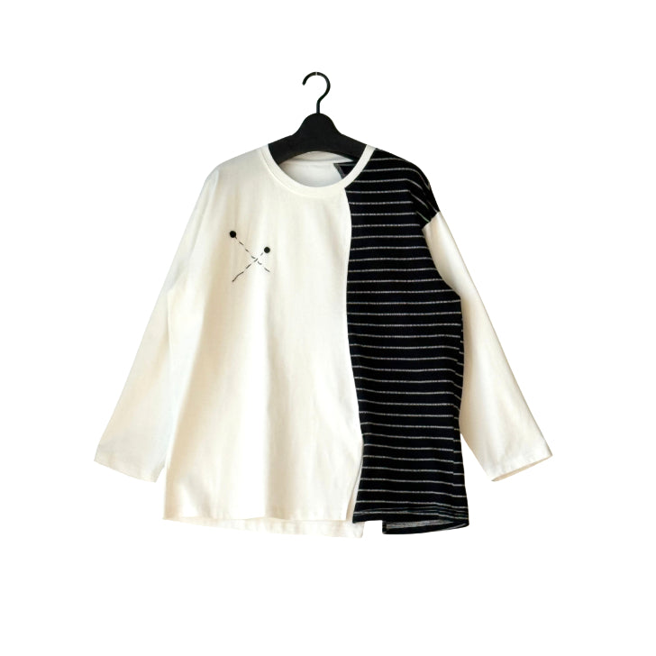 アシンメトリー配色切替 ロングTシャツ BPS-26046 [Bell Pony]