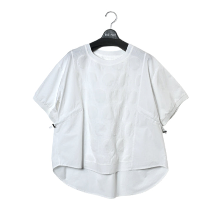 ジャガード織り ドット柄 切り替えデザイン Tシャツ 半袖 BPS-25394 [Bell Pony]
