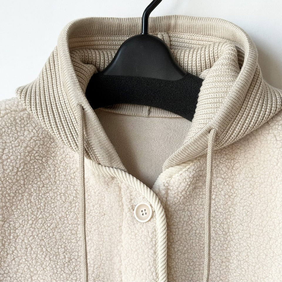 ニットフード付き 異素材切替 プードルボアベスト BPW-25588  [Bell Pony]