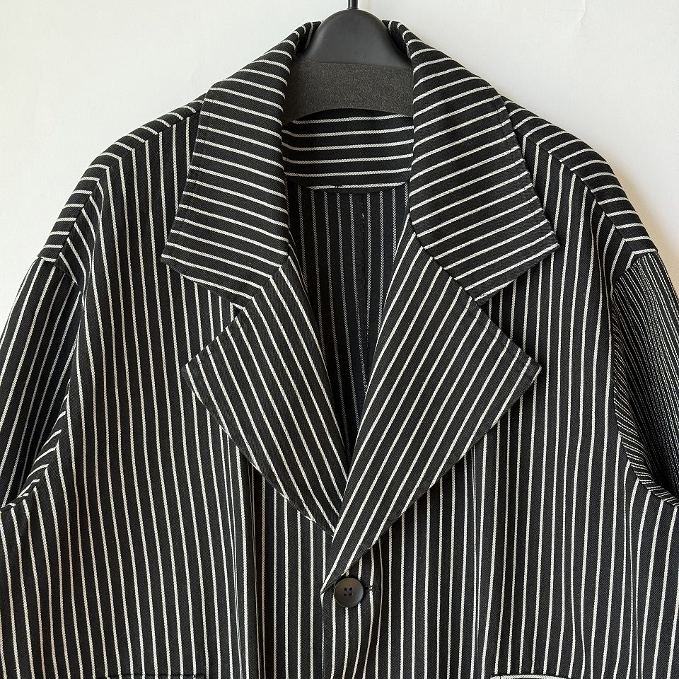 アシンメトリー 異素材切り替え ストライプ デニムコート BPS-26072 [Bell Pony]