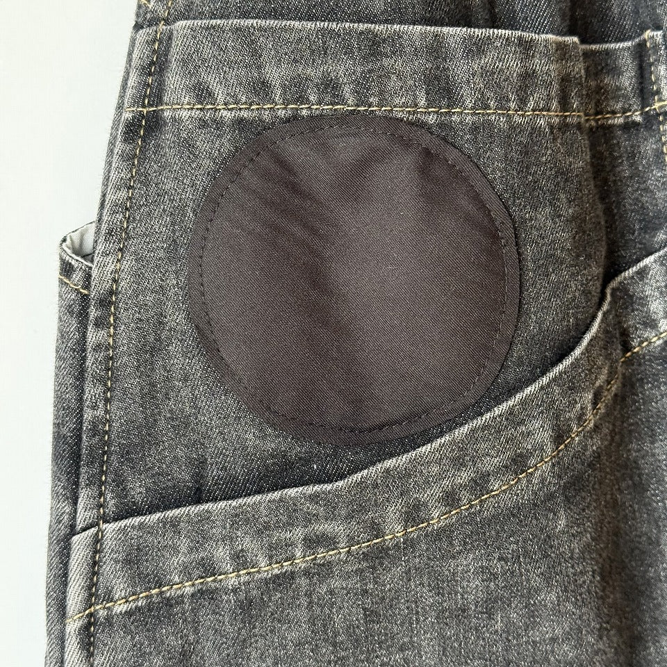 ドット柄 アップリケ デザイン ブラックデニム コクーンパンツ BPS-26060 [Bell Pony]