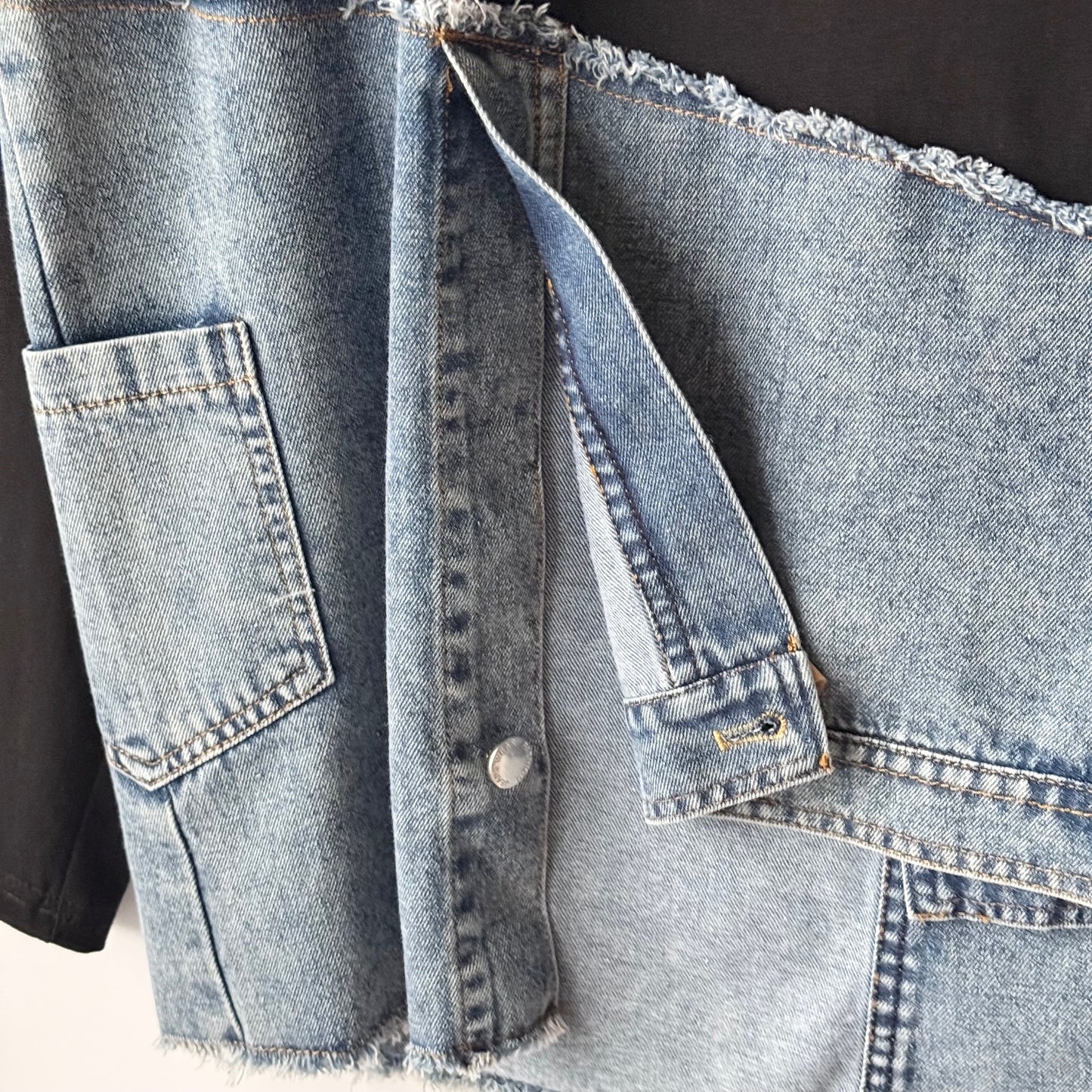 アシンメトリー デニム切替 ロングTシャツ BPA-25265 [Bell Pony]