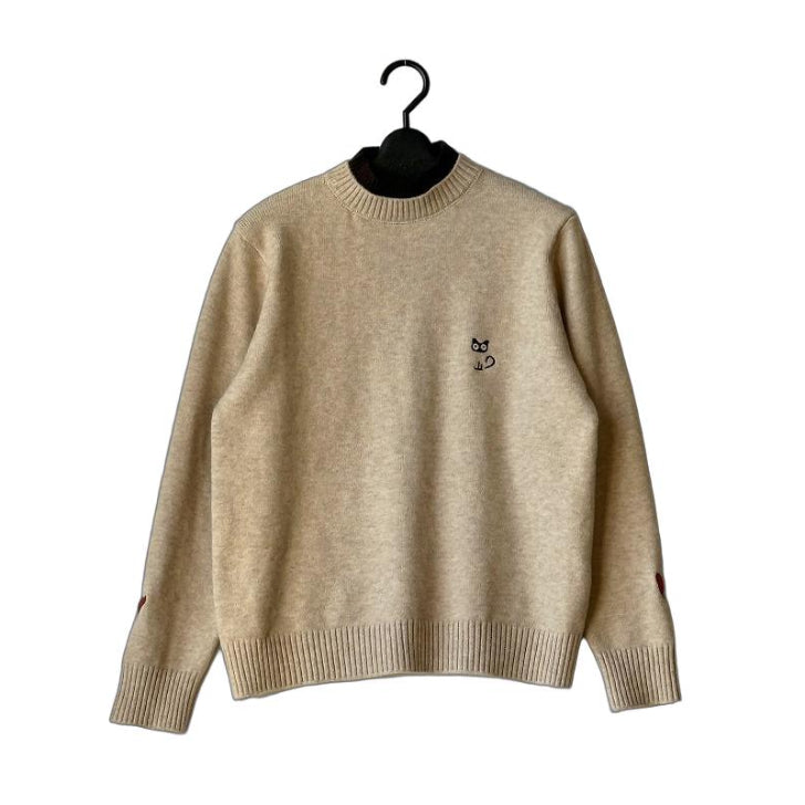 猫刺繍 配色2枚重ねハイネック ニットセーター BPW-25646  [Bell Pony]