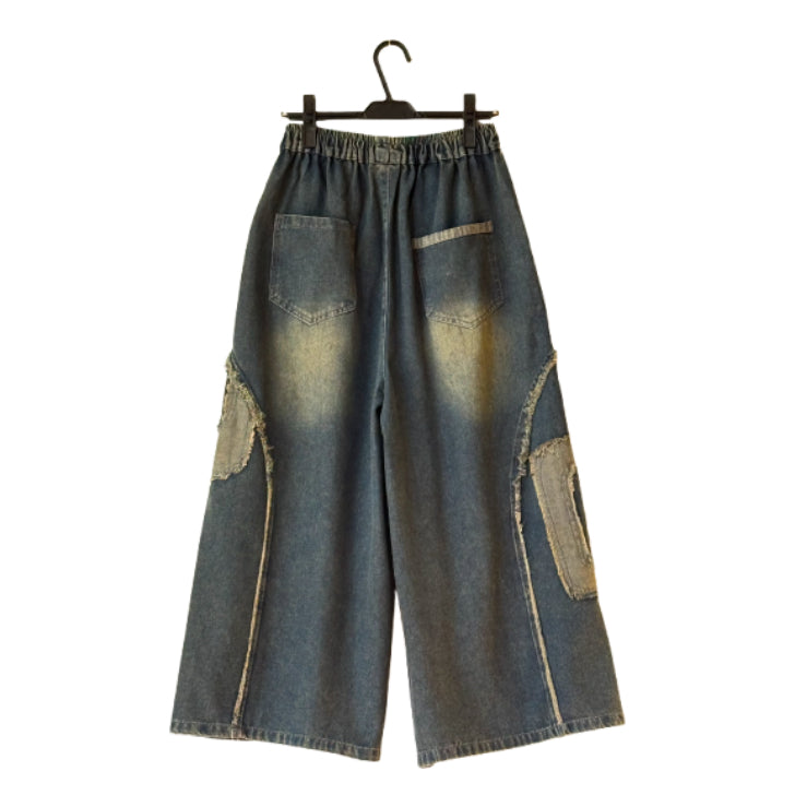 アップリケ刺繍 デニムワイドパンツ BPS-26147 [Bell Pony]