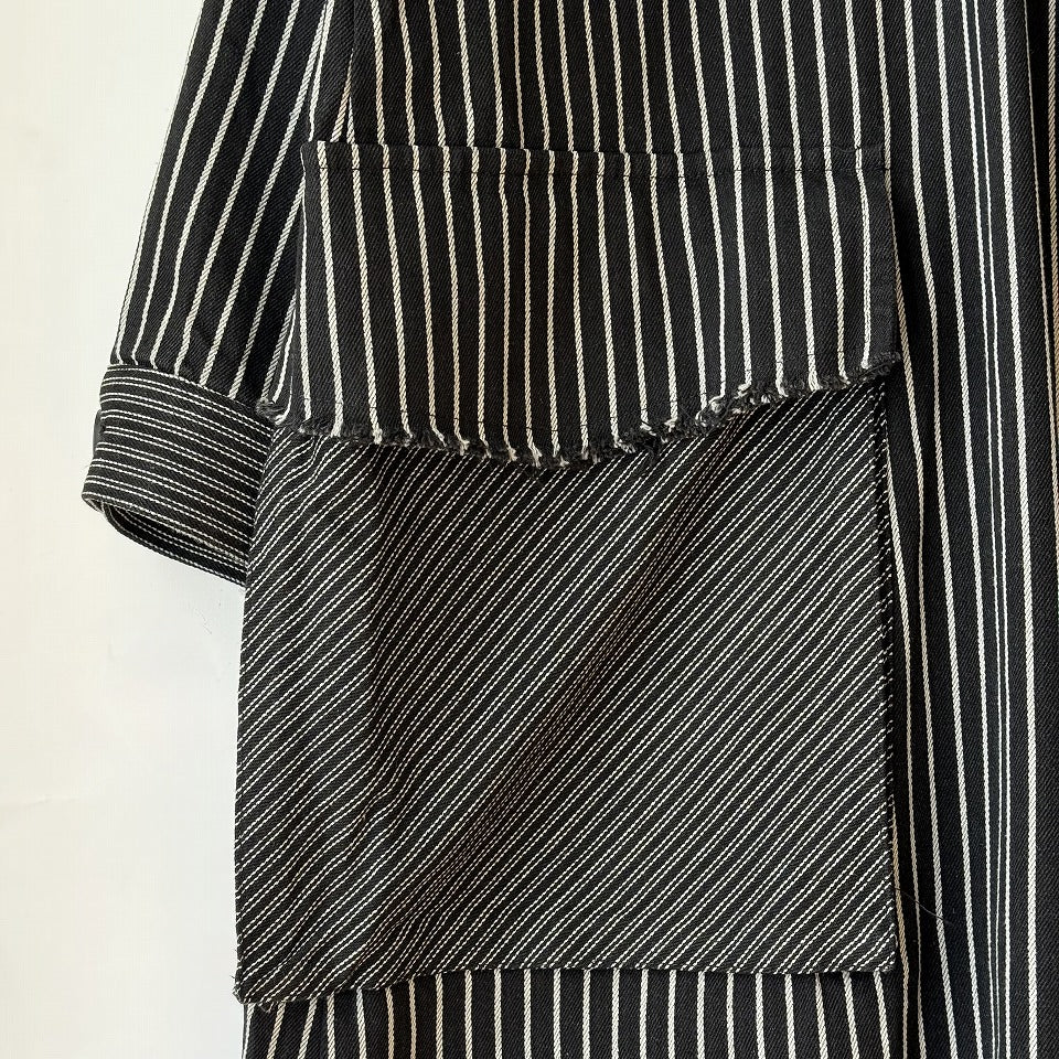 アシンメトリー 異素材切り替え ストライプ デニムコート BPS-26072 [Bell Pony]