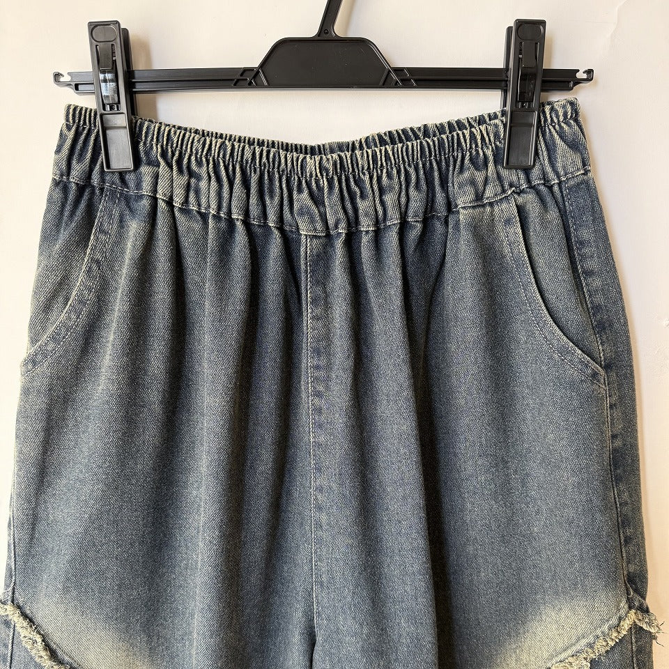 アップリケ刺繍 デニムワイドパンツ BPS-26147 [Bell Pony]