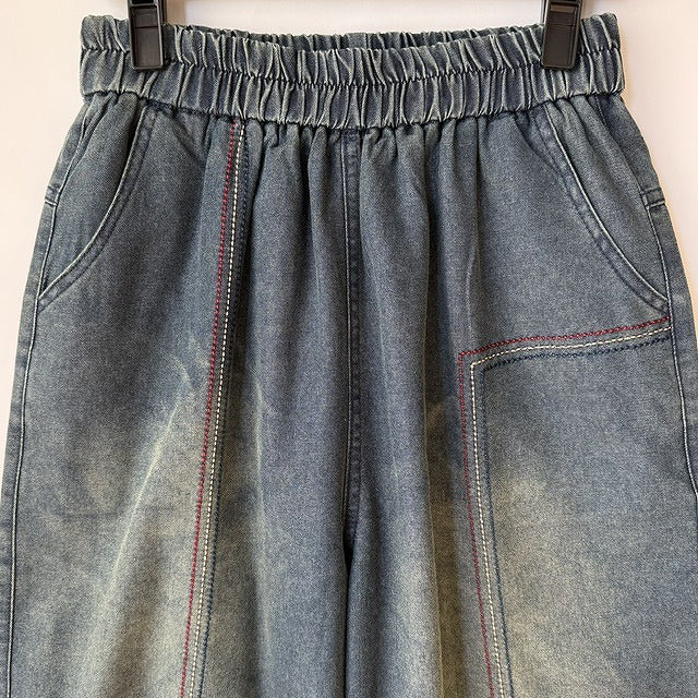 配色飾りステッチ デニムテーパードパンツ BPS-26148  [Bell Pony]