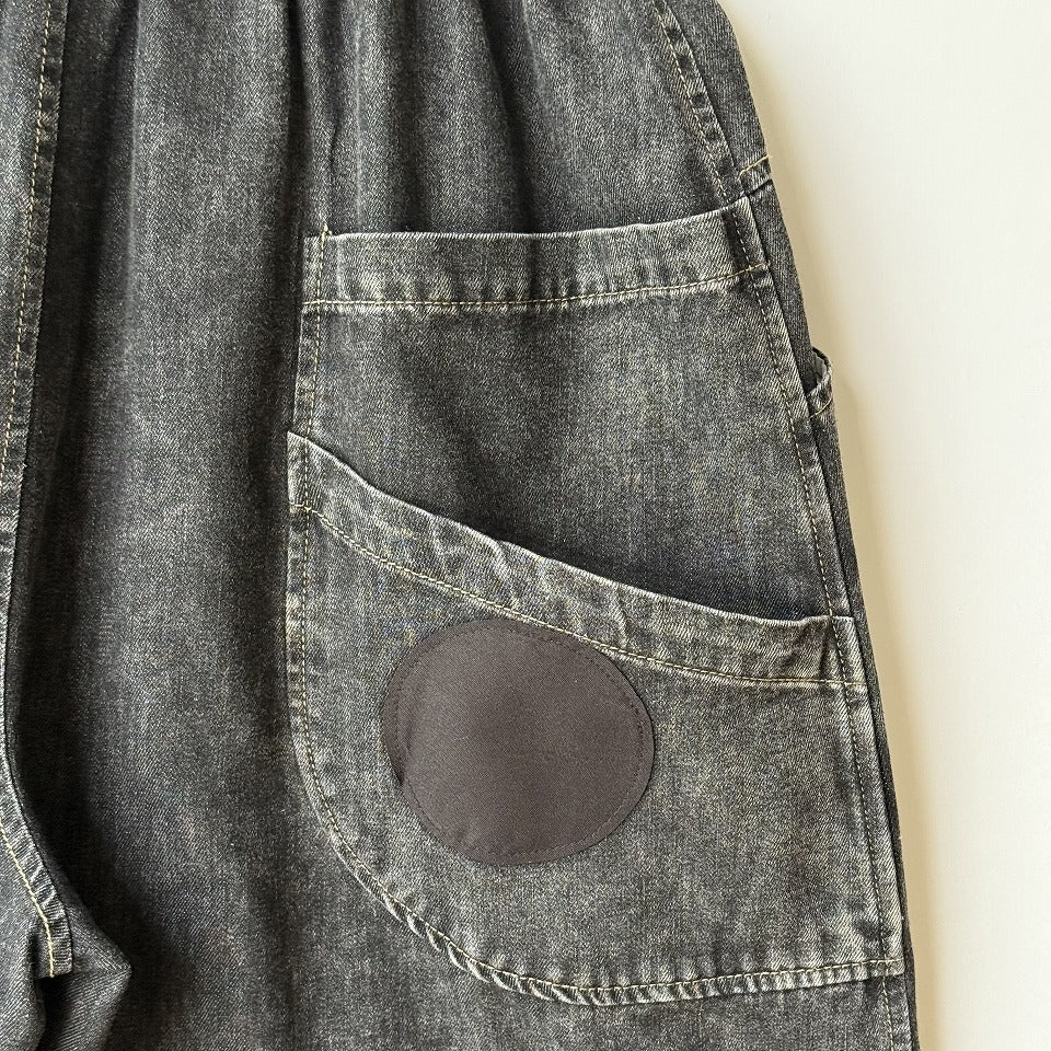 ドット柄 アップリケ デザイン ブラックデニム コクーンパンツ BPS-26060 [Bell Pony]