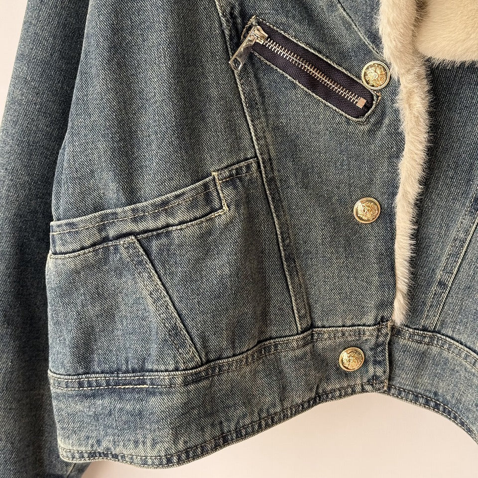 ふわふわファー衿付き デニムジャケット BPA-25512 [Bell Pony]