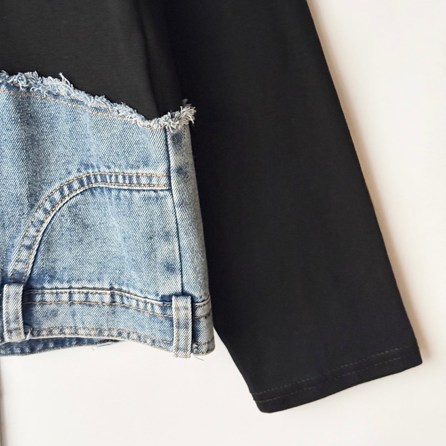 アシンメトリー デニム切替 ロングTシャツ BPA-25265 [Bell Pony]