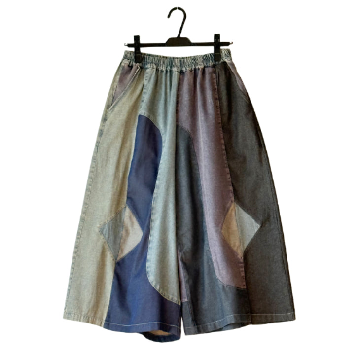 ランダム切り替え パッチワーク デニムワイドパンツ BPS-26230 [Bell Pony]