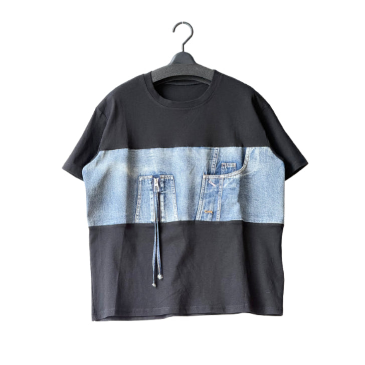 異素材ドッキング デニムポケットデザインTシャツ BPS-26628 [Bell Pony]