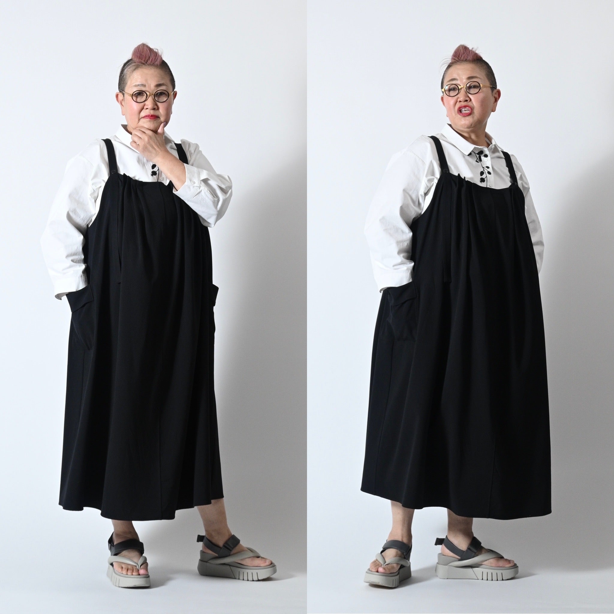 タック＆ギャザー ドレープジャンパースカート ロング丈 BP-250203SC