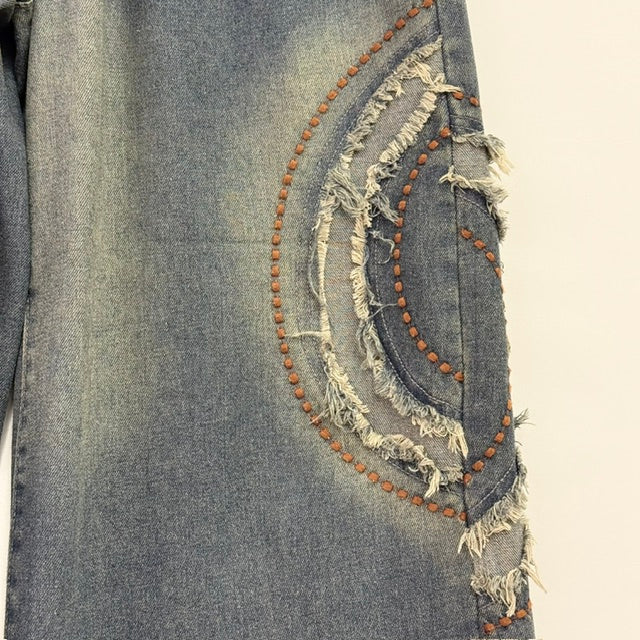 アシンメトリー刺繍ワイドデニムパンツ BPW-25554 [Bell Pony]