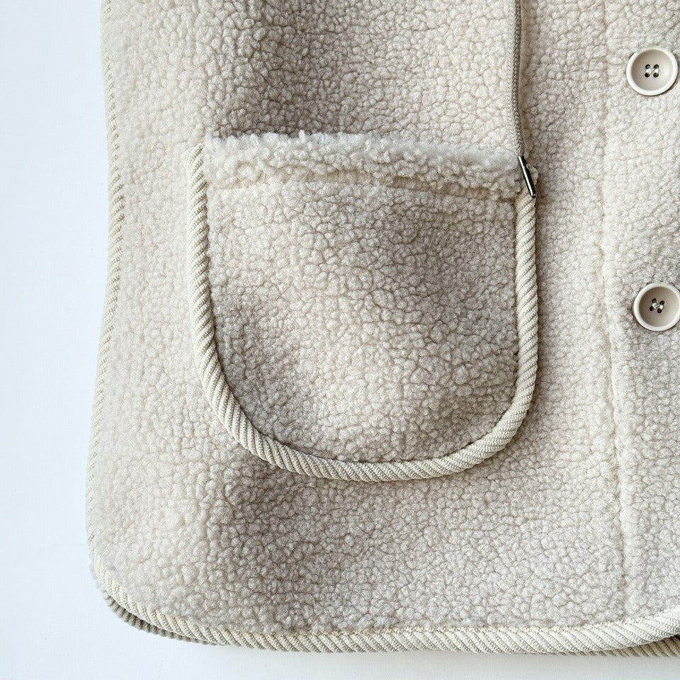 ニットフード付き 異素材切替 プードルボアベスト BPW-25588  [Bell Pony]