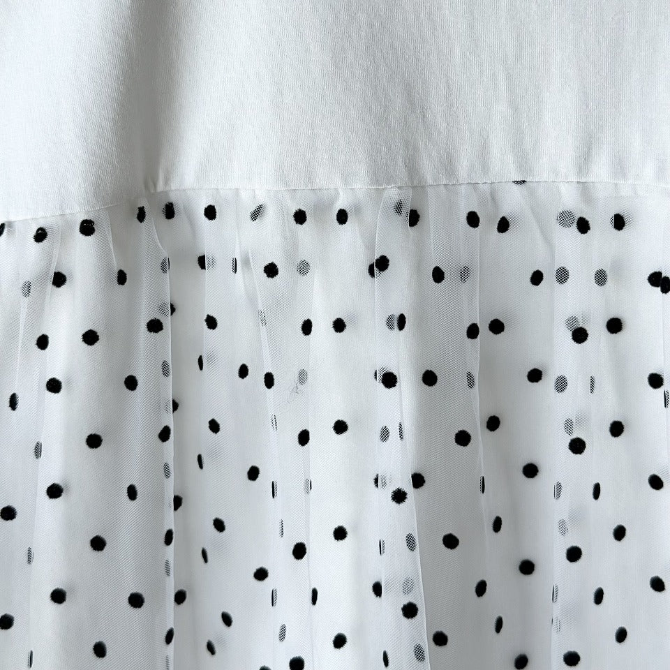 バックチュール ドット柄 フレアデザインTシャツ BPS-26644 [Bell Pony]