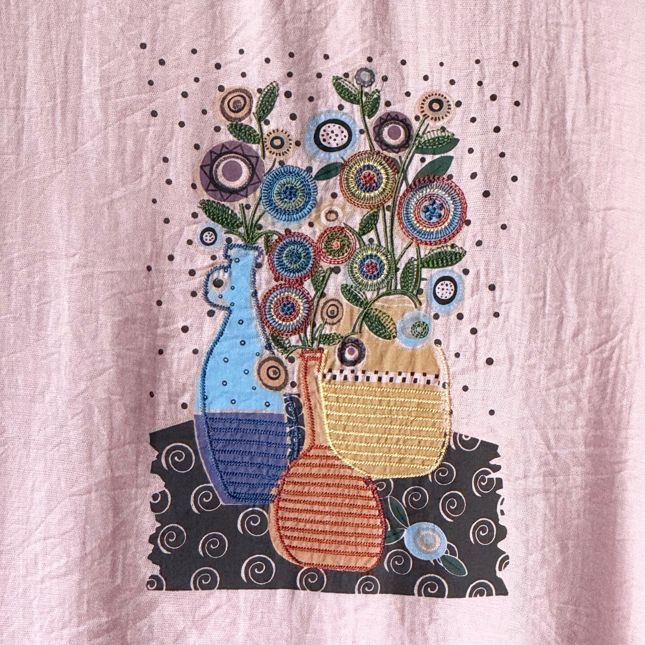 異素材切り替え カラフル花柄 シシュウ+プリント Tシャツ BPS-25512 [Bell Pony]