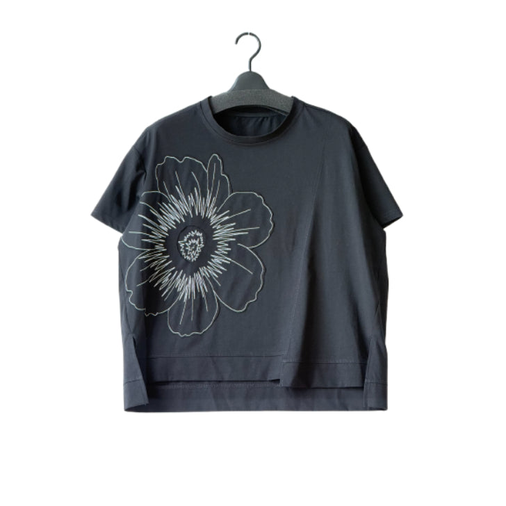 フラワーステッチ アシンメトリー Tシャツ BPS-26676 [Bell Pony]