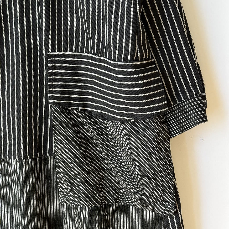 アシンメトリー 異素材切り替え ストライプ デニムコート BPS-26072 [Bell Pony]