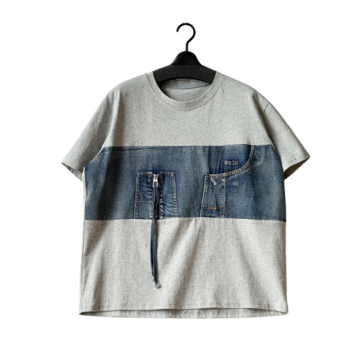 異素材ドッキング デニムポケットデザインTシャツ BPS-26628 [Bell Pony]