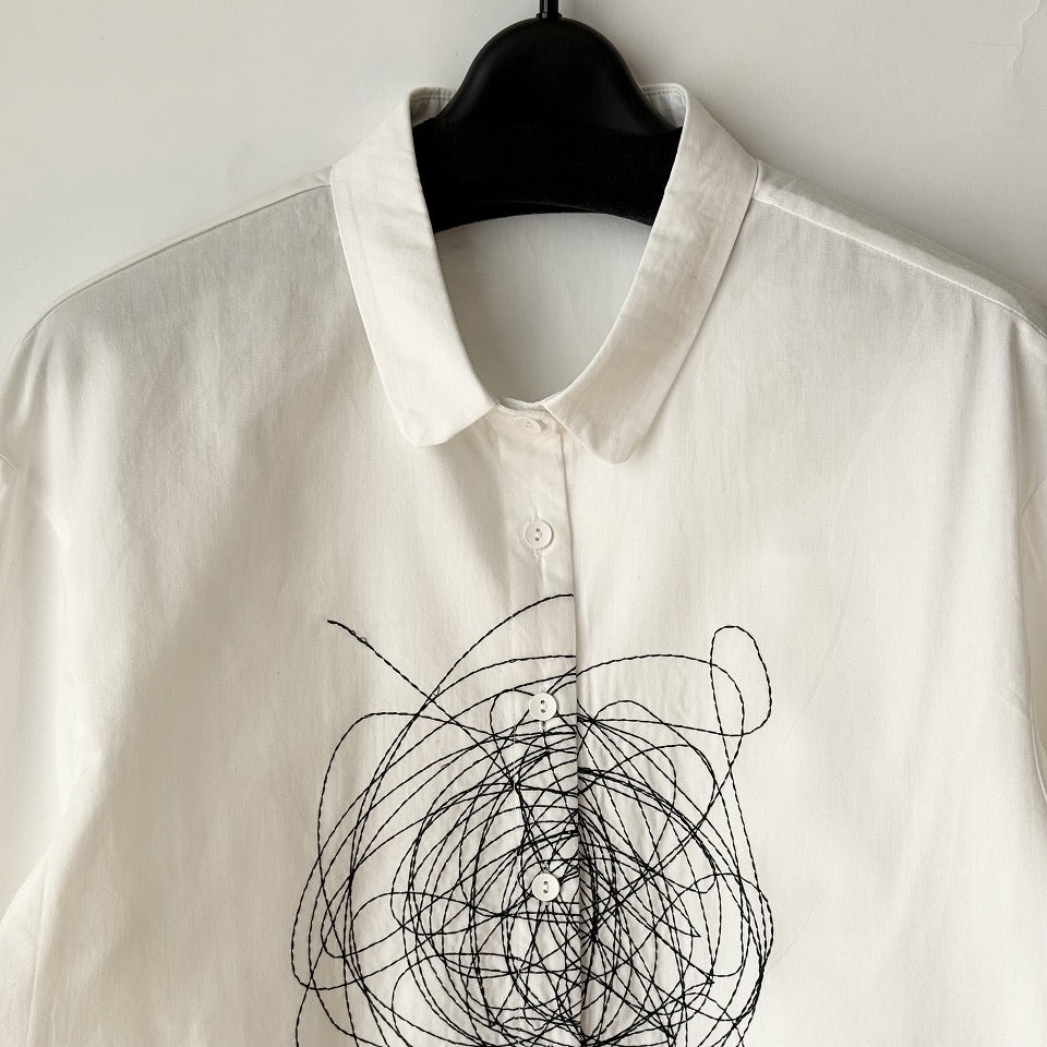ステッチ刺繍 アートデザイン コットンシャツ BPS-26048 [Bell Pony]