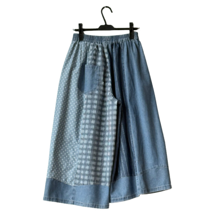 アシンメトリー異素材切り替え パッチワーク デニムワイドパンツ BPS-26231 [Bell Pony]