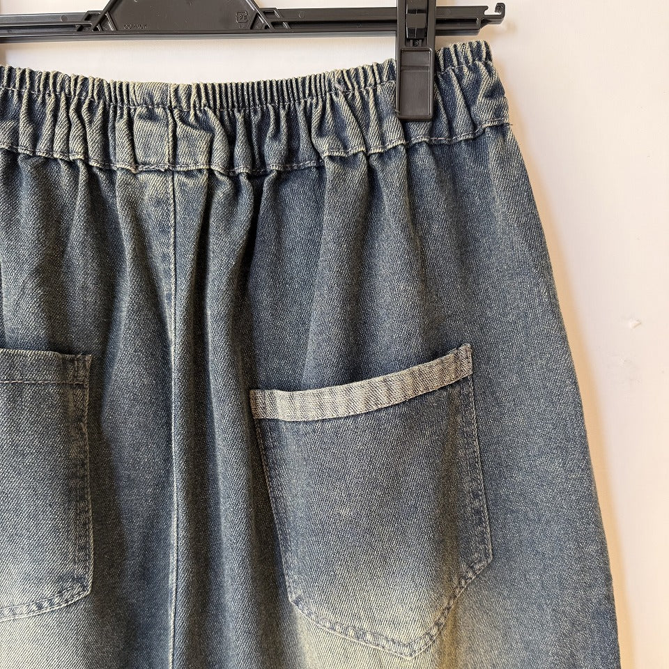 アップリケ刺繍 デニムワイドパンツ BPS-26147 [Bell Pony]