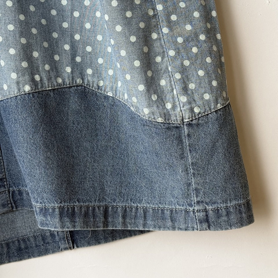 アシンメトリー異素材切り替え パッチワーク デニムワイドパンツ BPS-26231 [Bell Pony]