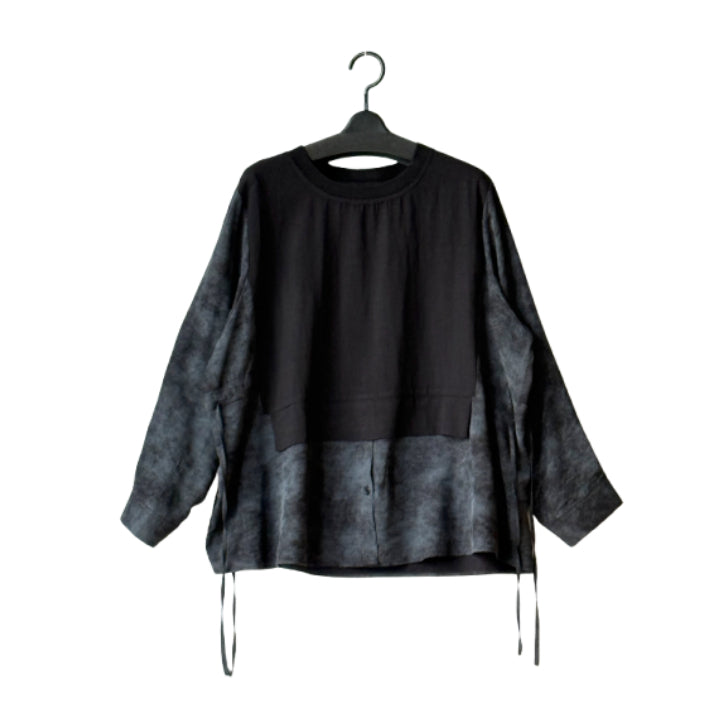 レイヤード風 異素材ドッキングプリントシャツ BPS-26111 [Bell Pony]