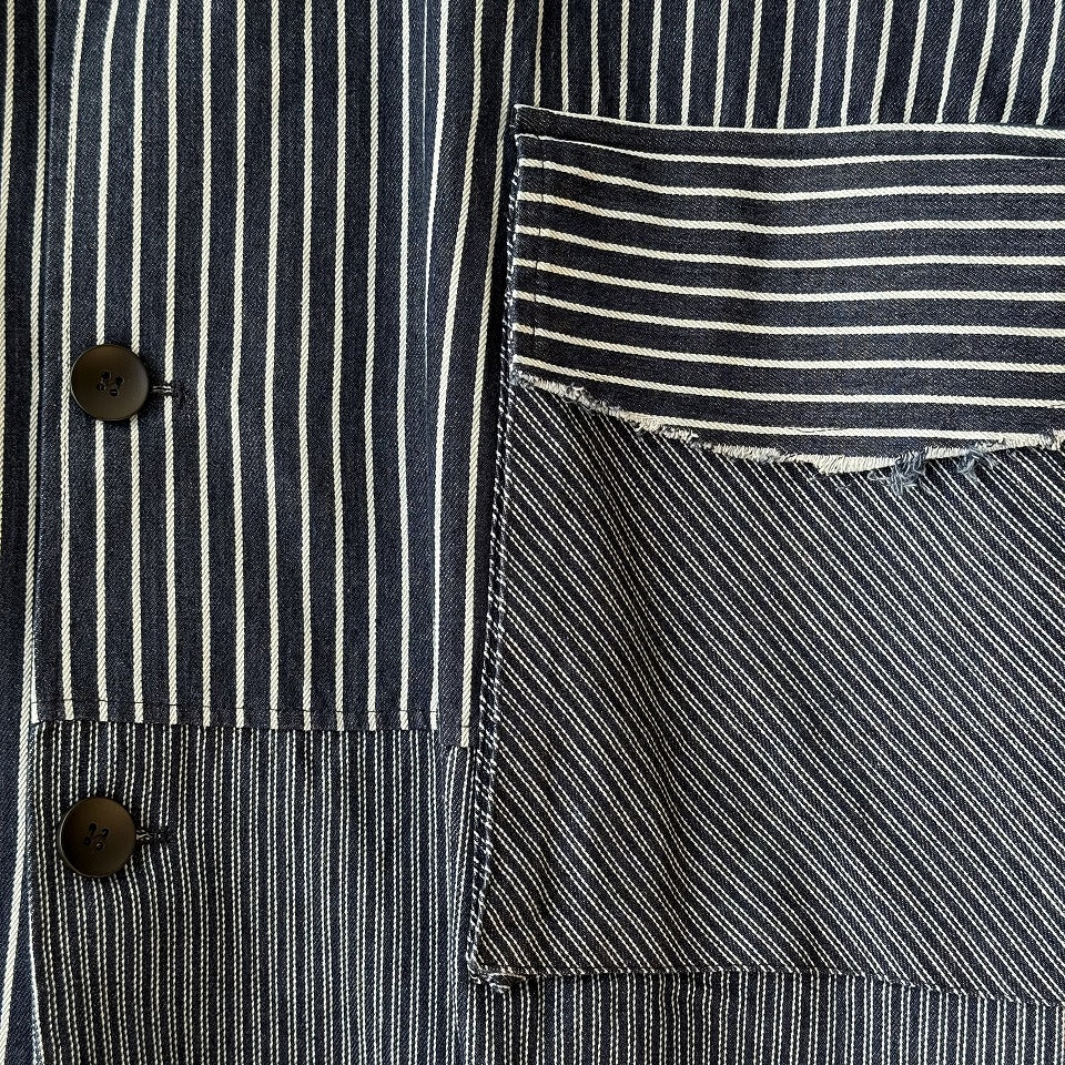 アシンメトリー 異素材切り替え ストライプ デニムコート BPS-26072 [Bell Pony]