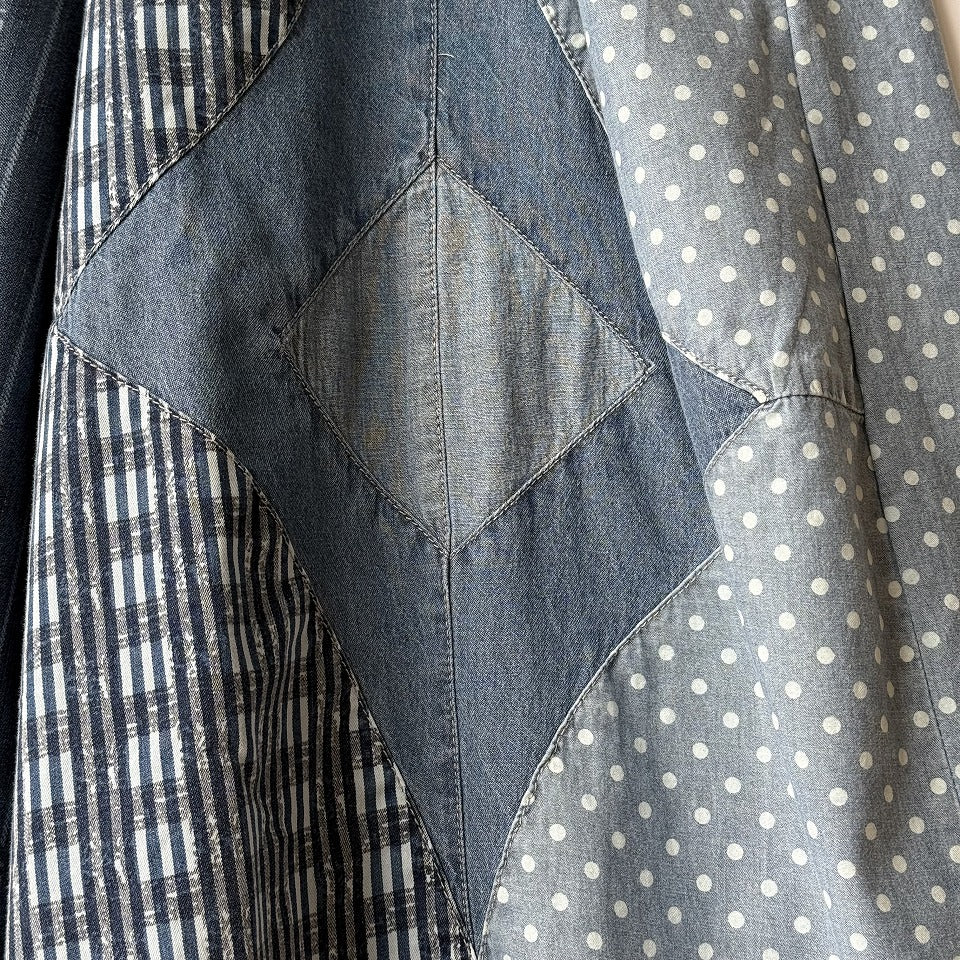 アシンメトリー異素材切り替え パッチワーク デニムワイドパンツ BPS-26231 [Bell Pony]