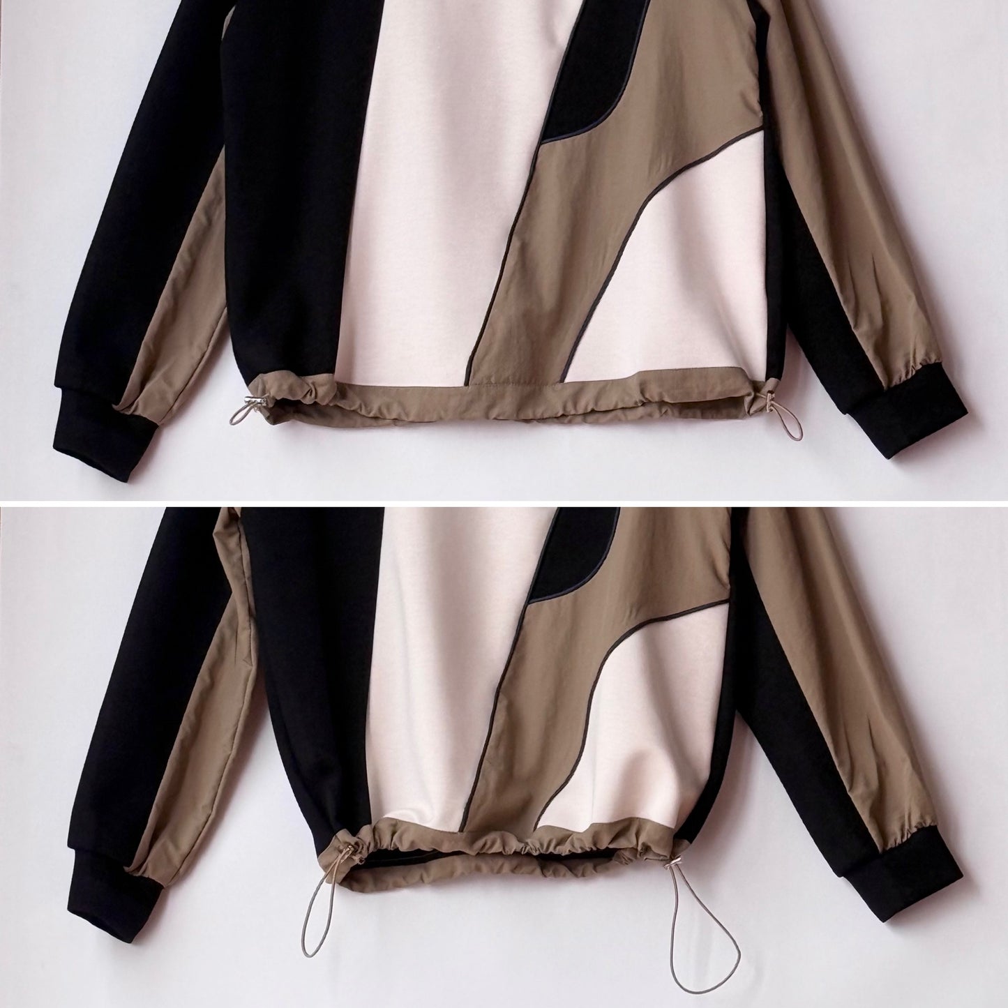 アシンメトリー異素材配色切り替え プルオーバー 長袖 BPA-25106 [Bell Pony]