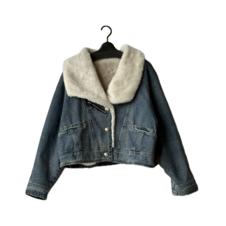 ふわふわファー衿付き デニムジャケット 釦開き BPA-25512 [Bell Pony