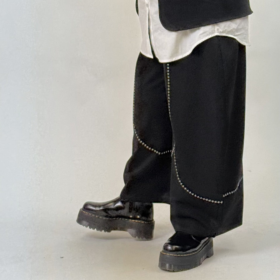 ブランケット風 配色ステッチ ワイドパンツ BPW-25671 [Bell Pony]