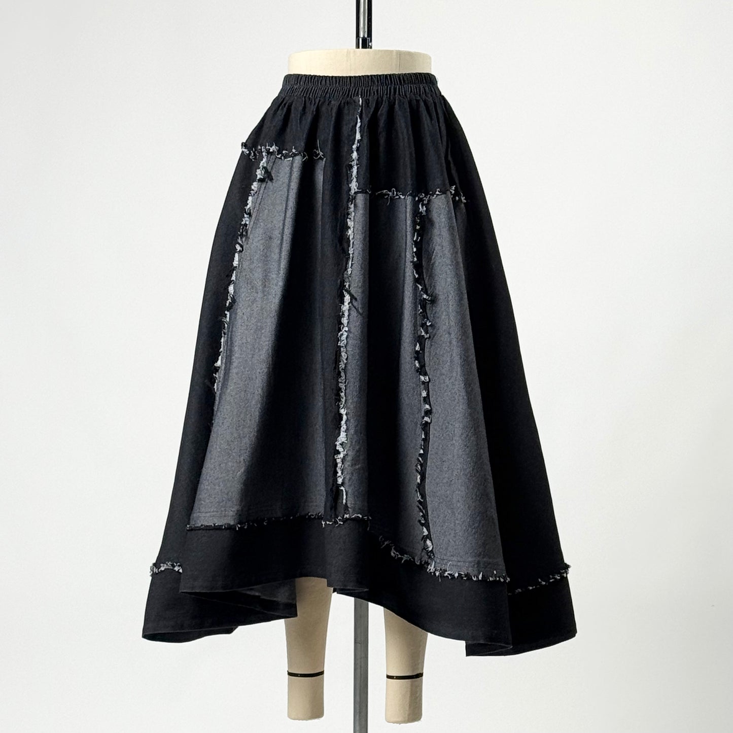 アシンメトリー切り替え デニム フレアロングスカート BPA-25062 [Bell Pony]