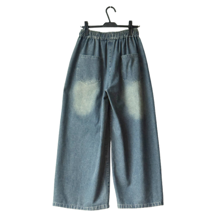 飾りステッチ刺繍 デニムワイドパンツ BPA-25303 [Bell Pony]