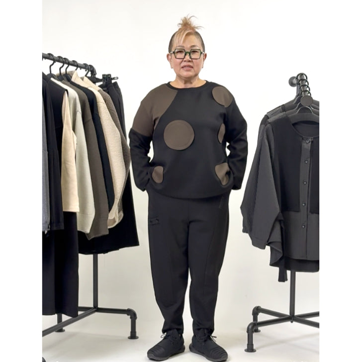 アシンメトリー切替 ドットアップリケ ロングTシャツ BPW-25528 [Bell Pony]