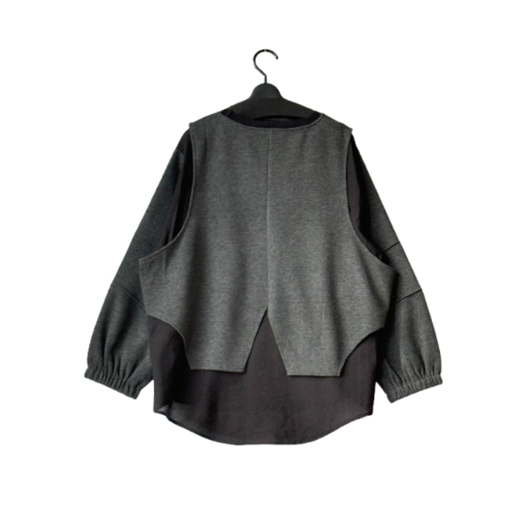 レイヤード風 異素材ドッキング ロングTシャツ BPW-25550 [Bell Pony]