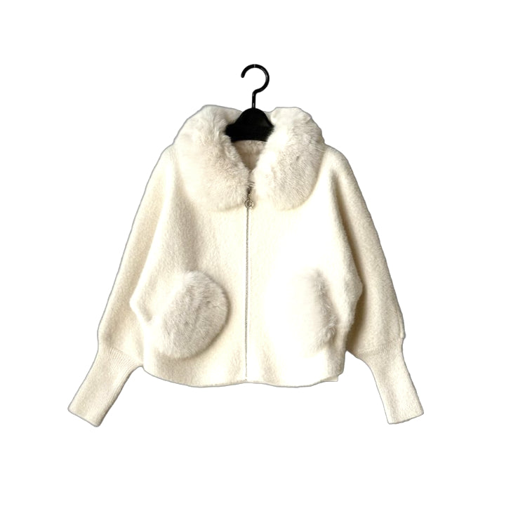 ふわふわファーポケット ジップニットジャケット BPW-25576 [Bell Pony]