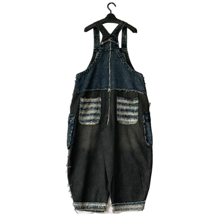 アシンメトリー切り替え パッチワーク デニムオーバーオール  BPW-25543 [Bell Pony]