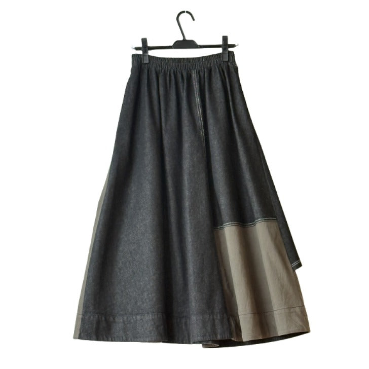 アシンメトリー切り替えデザイン ブラックデニムロングスカート BPS-26055 [Bell Pony]