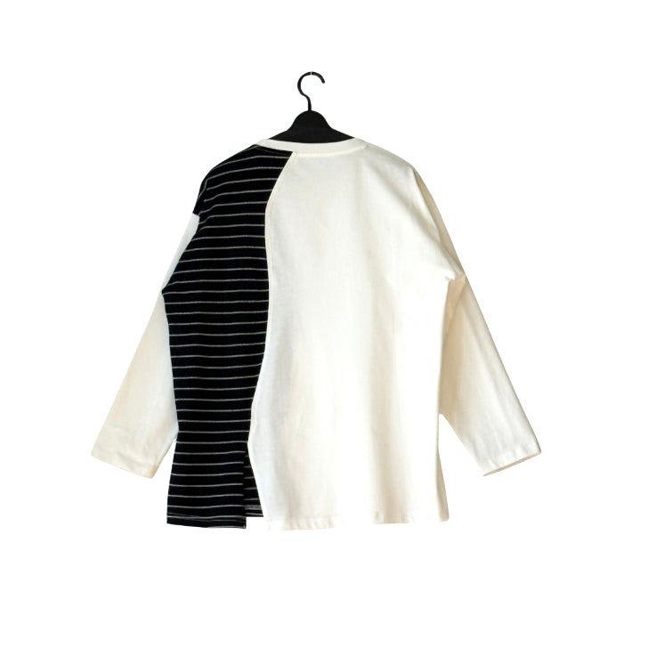 アシンメトリー配色切替 ロングTシャツ BPS-26046 [Bell Pony]