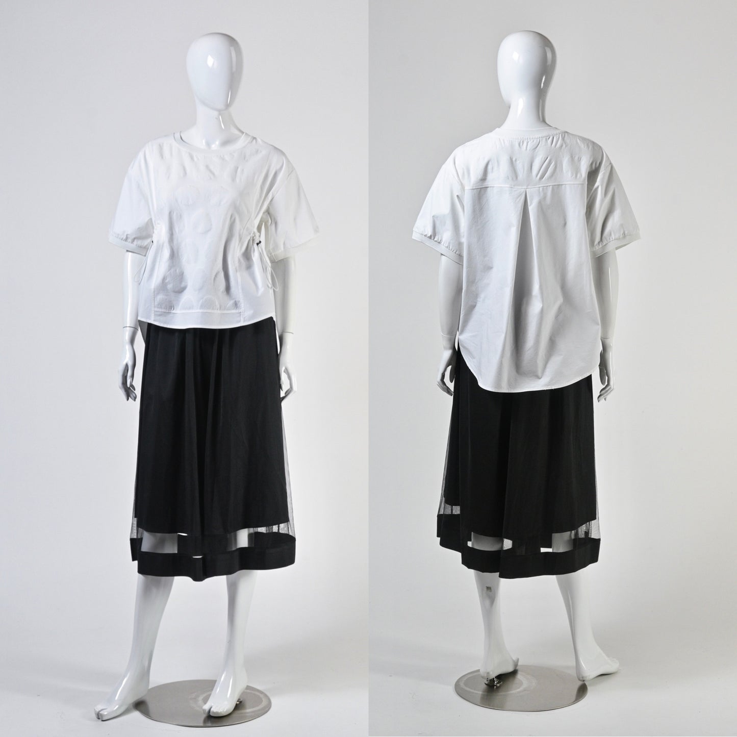 ジャガード織り ドット柄 切り替えデザイン Tシャツ 半袖 BPS-25394 [Bell Pony]