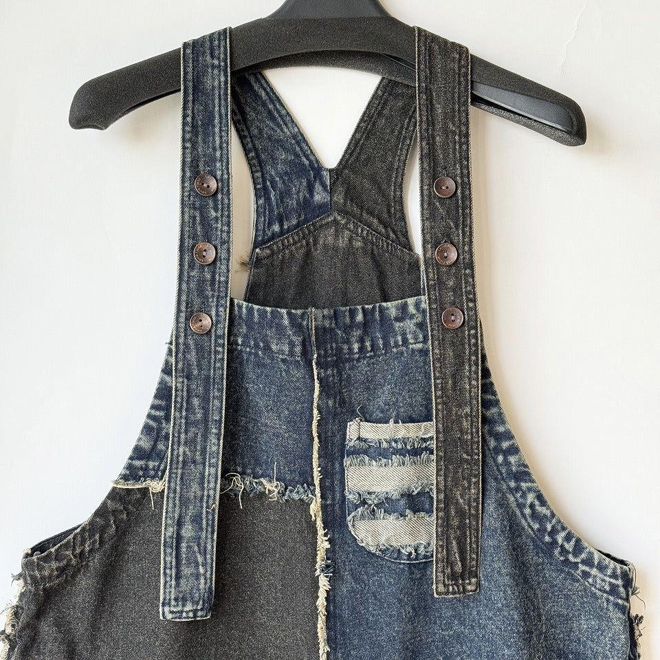 アシンメトリー切り替え パッチワーク デニムオーバーオール  BPW-25543 [Bell Pony]