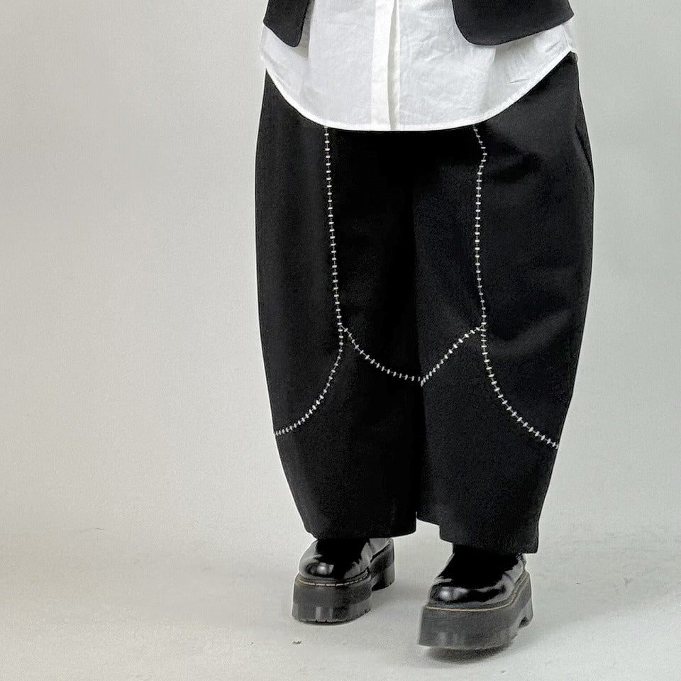 ブランケット風 配色ステッチ ワイドパンツ BPW-25671 [Bell Pony]