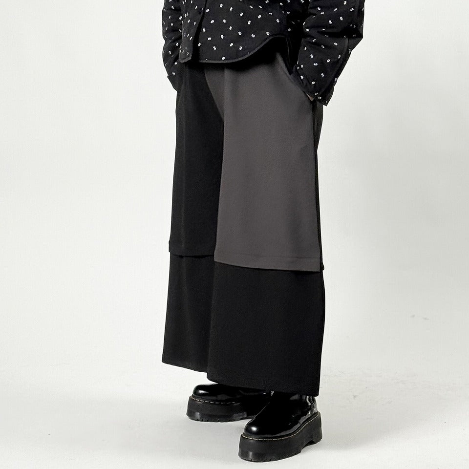 アシンメトリー切り替え バイカラー ワイドパンツ BPW-25525 [Bell Pony]