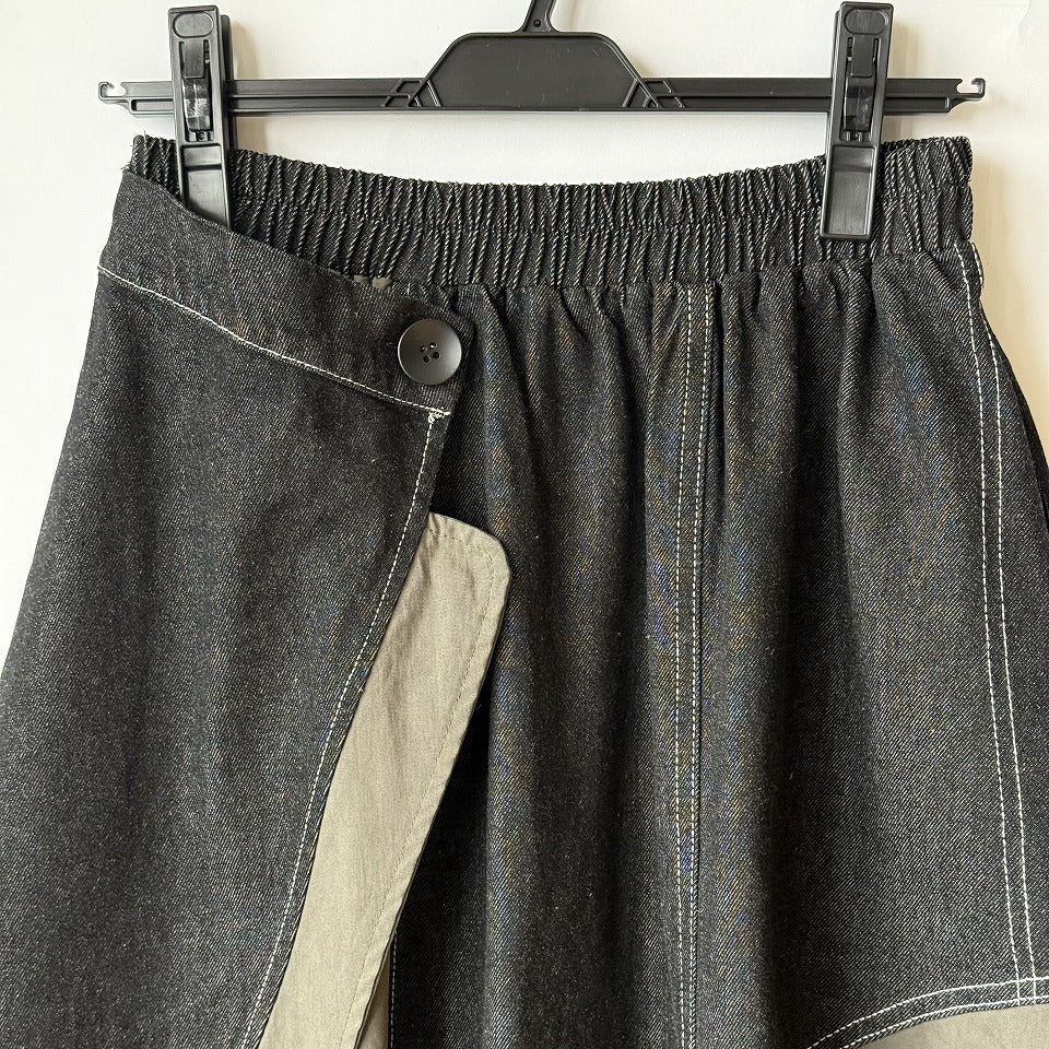 アシンメトリー切り替えデザイン ブラックデニムロングスカート BPS-26055 [Bell Pony]