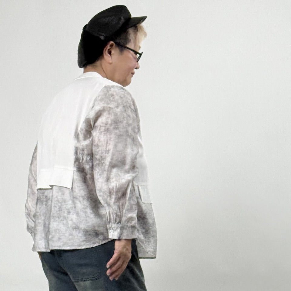 レイヤード風 異素材ドッキングプリントシャツ BPS-26111 [Bell Pony]