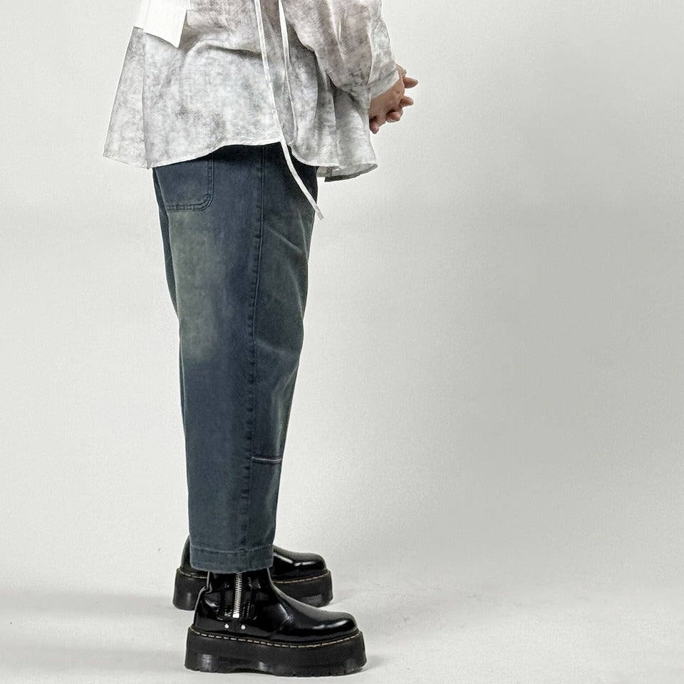 配色飾りステッチ デニムテーパードパンツ BPS-26148  [Bell Pony]