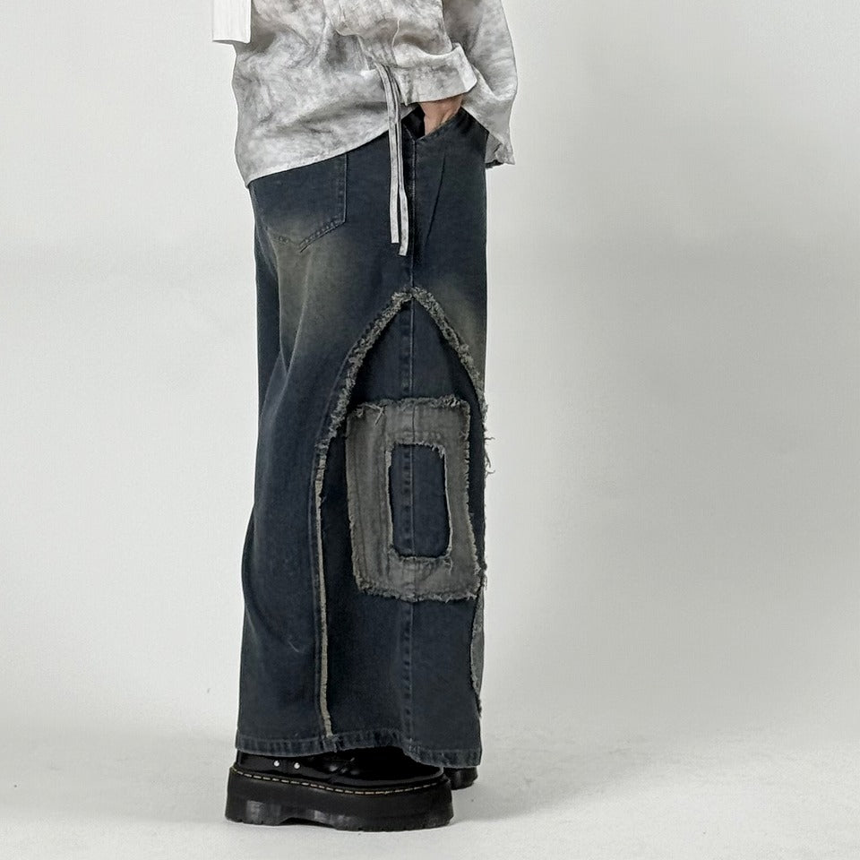 アップリケ刺繍 デニムワイドパンツ BPS-26147 [Bell Pony]